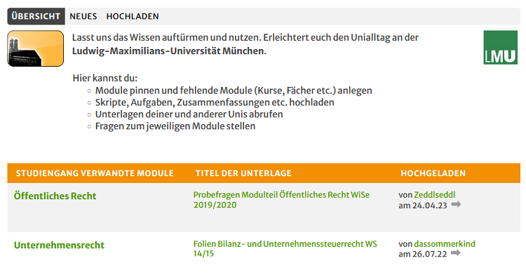 uniturm fächer anderer hochschulen