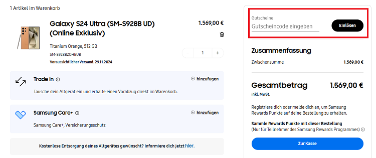 Samsung Rabattcode anwenden